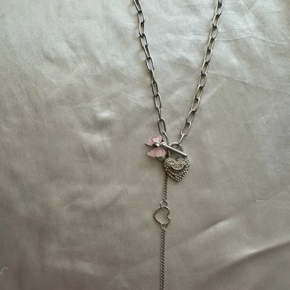 Juicy Couture Silver Necklace with Pink Heart and Bow Charms - Picture 2 of 4
